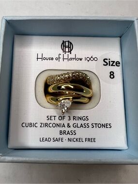House of Harlow 1960 Set of 3 Ring
Gold Tone Size 8 New
